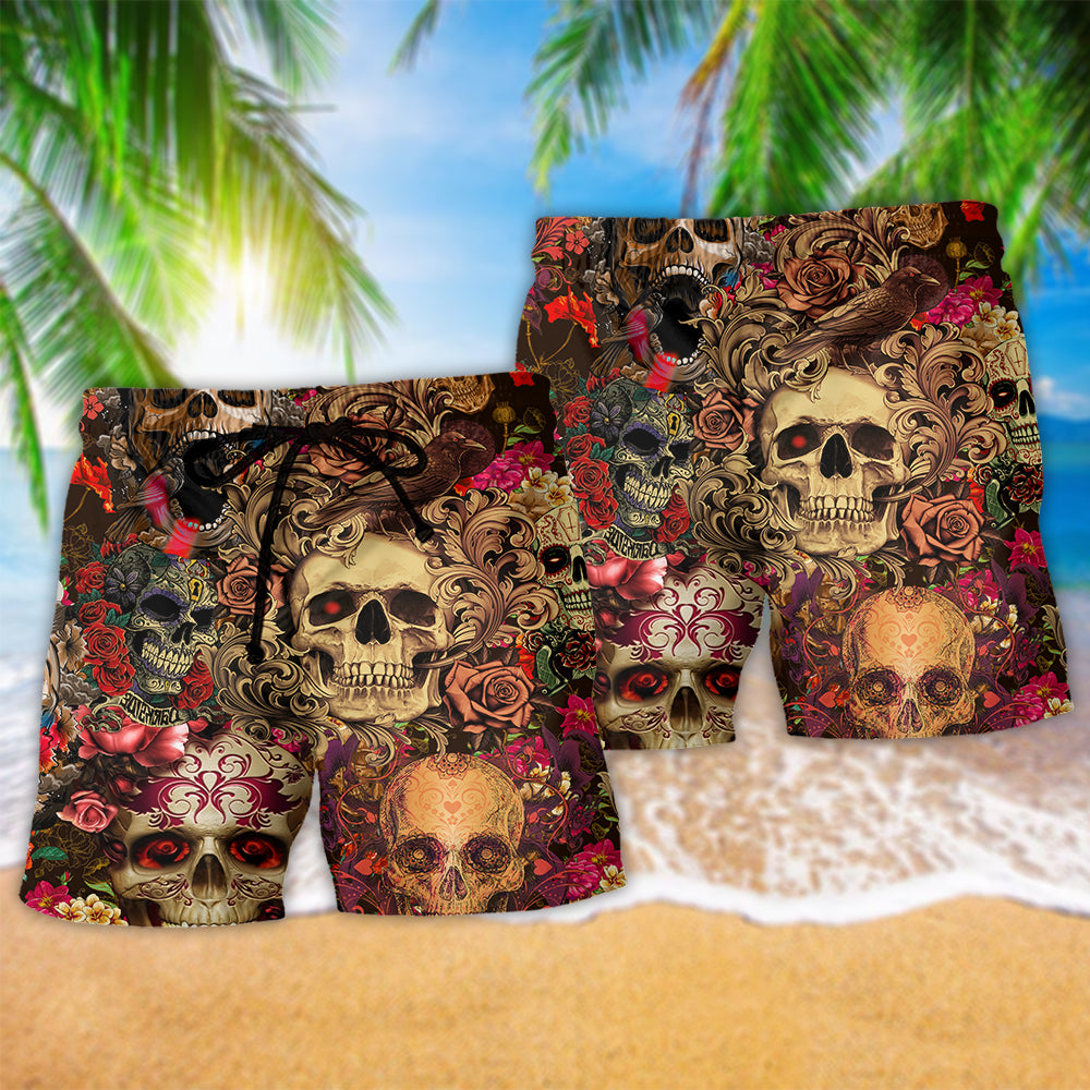 Day Of The Dead Skull Floral – Beach Short