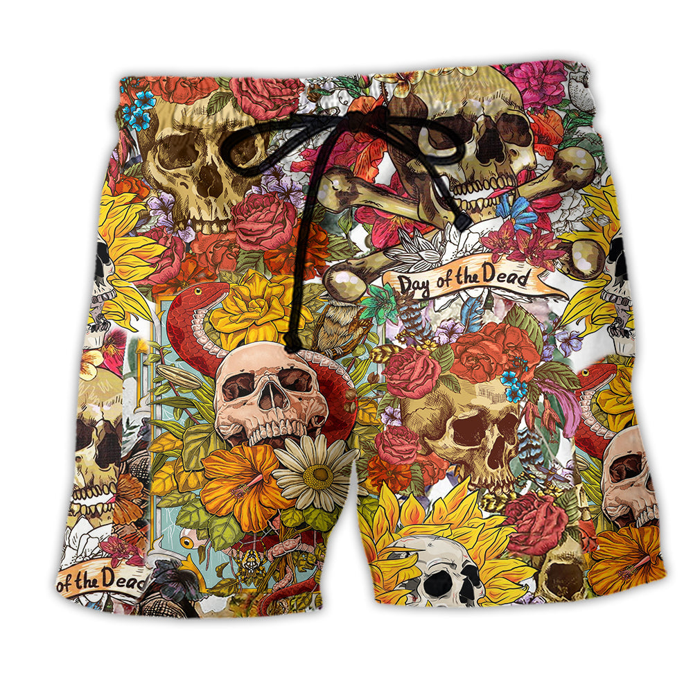 Skull Day Of The Dead Floral Skull - Beach Short