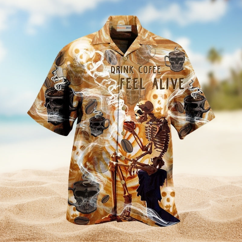Skull Drink Coffee Feel Alive Limited Edition – Hawaiian Shirt