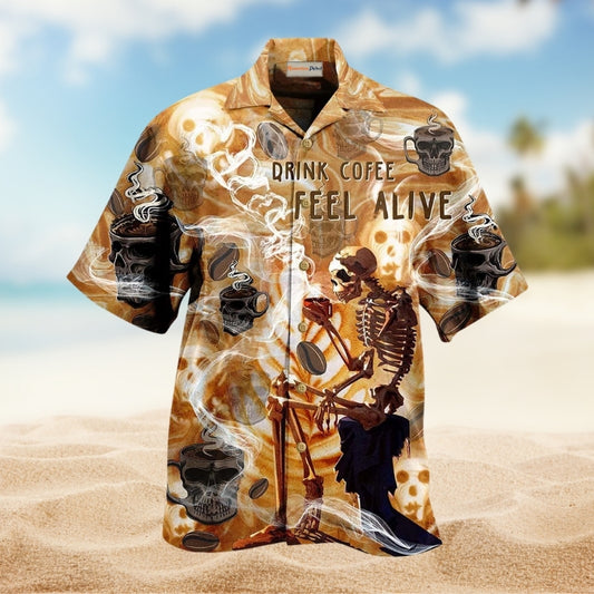 Skull Drink Coffee Feel Alive Limited Edition – Hawaiian Shirt