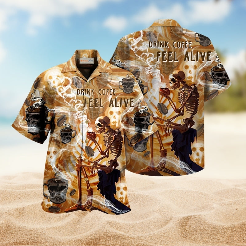 Skull Drink Coffee Feel Alive Limited Edition – Hawaiian Shirt