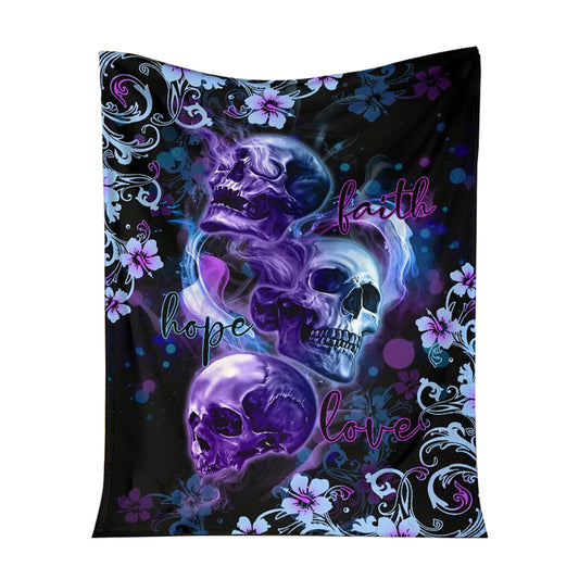 Skull Faith Hope Love Tropical Floral 50 x 60 Inch Flannel Blanket For Cozy Bedroom And Sofa Decor