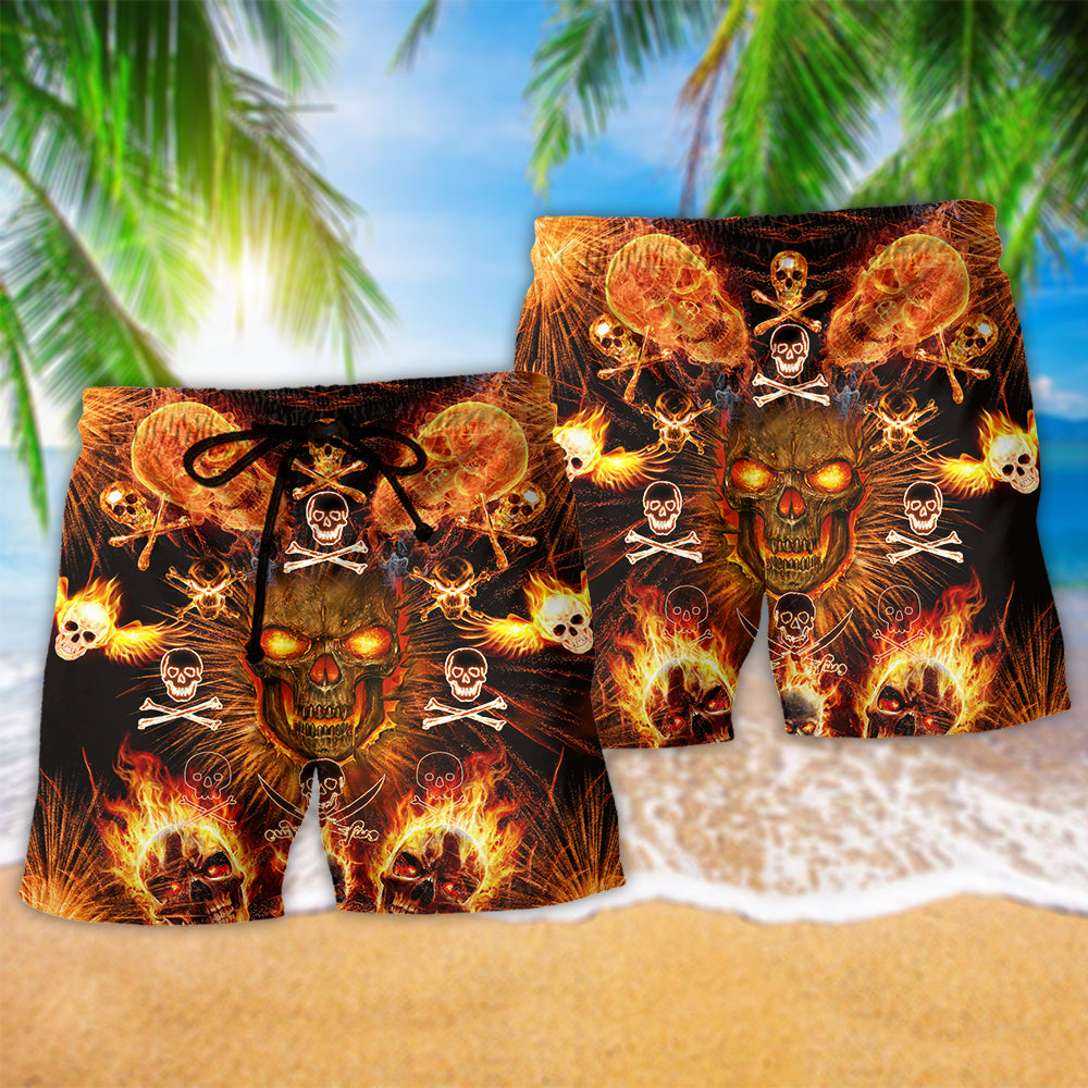 Flaming Skull Bold Unique Fire Art – Beach Short