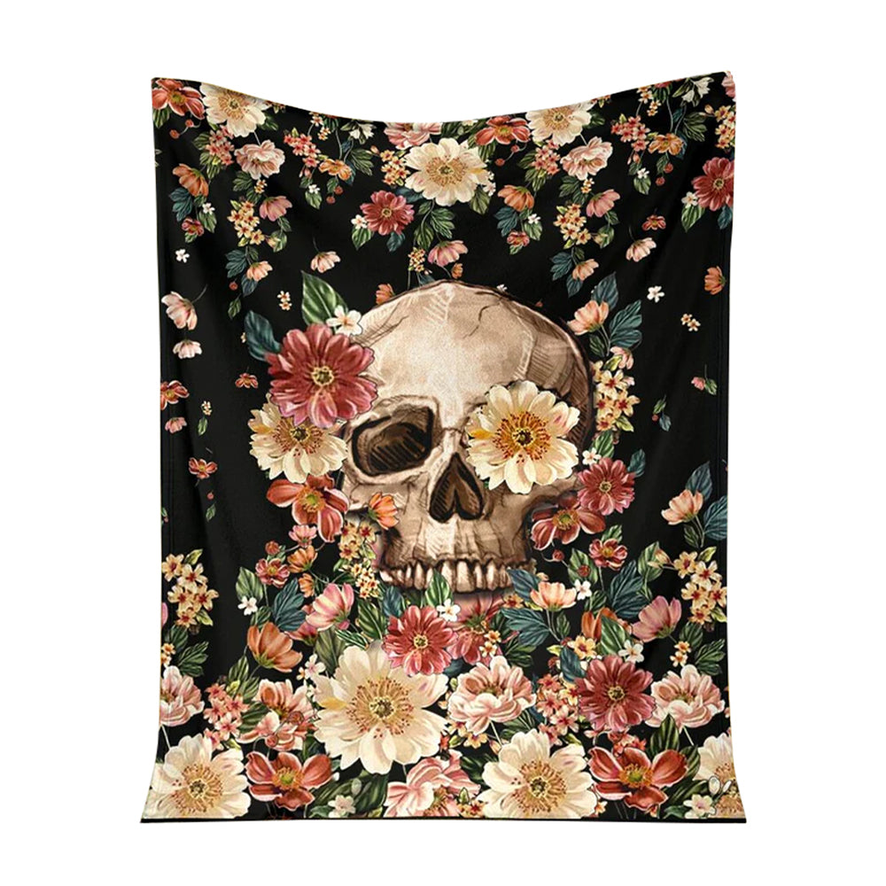 Skull Floral So Mysterious 50 x 60 Inch Flannel Blanket For Cozy Bedroom And Sofa Decor