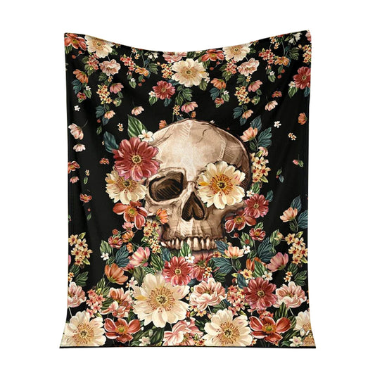 Skull Floral So Mysterious 50 x 60 Inch Flannel Blanket For Cozy Bedroom And Sofa Decor