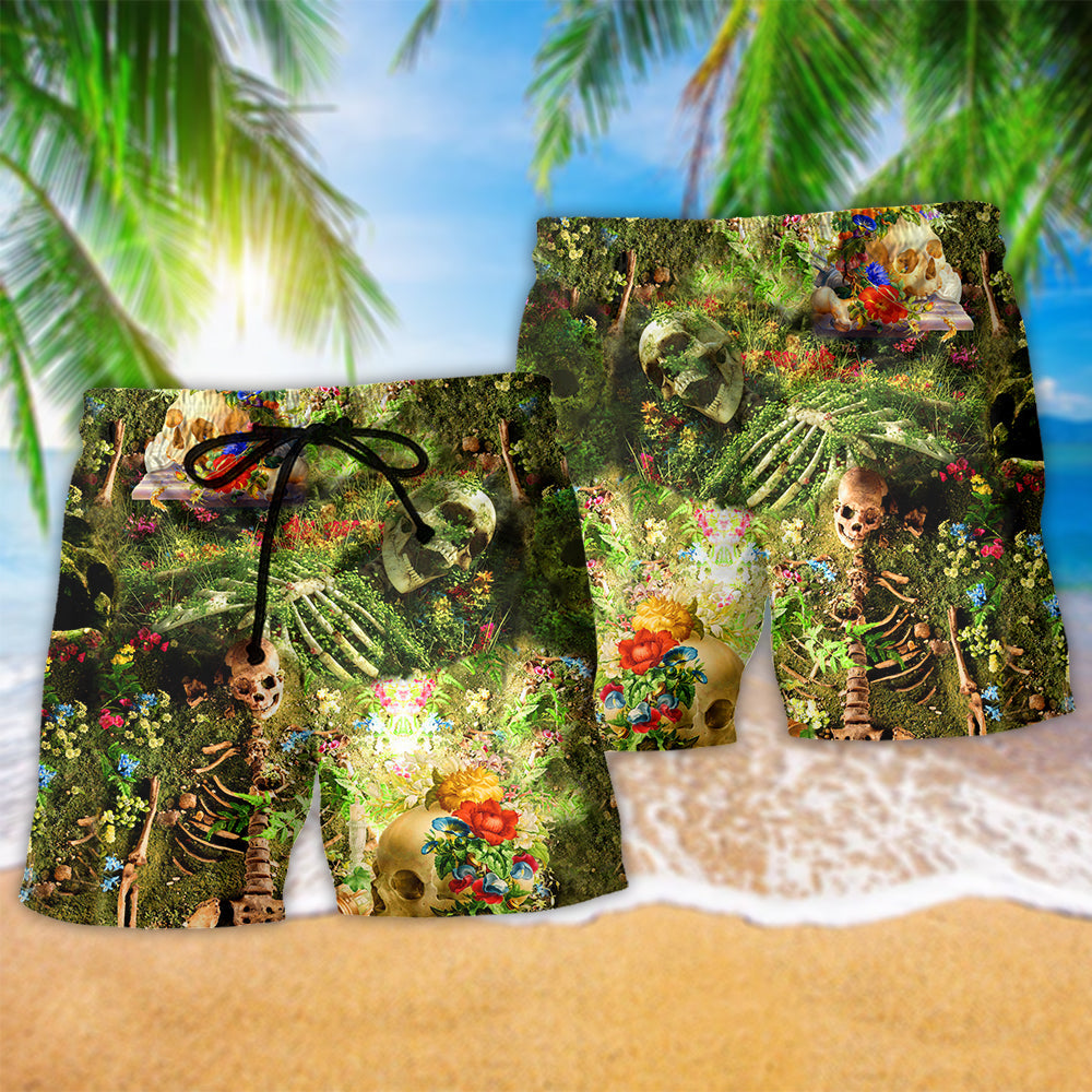 Skull Skeleton Flower Forever Art – Beach Short