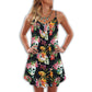 Tropical Skull Flowers – Women's Summer Sleeveless V-Neck Camisole Dress