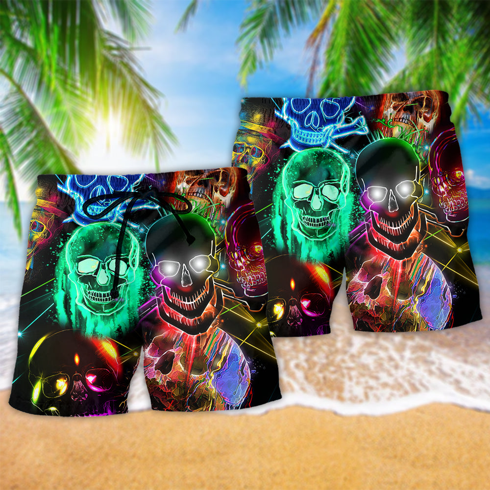 Skull Colorful Glowing Art – Beach Short