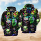 Skull Green Color Splash - 3D Hoodie