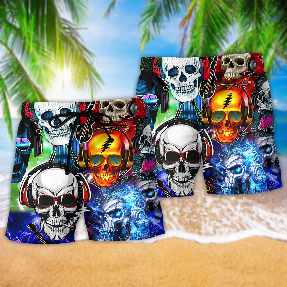 Skull Guitar High Vibes Music Art – Beach Short