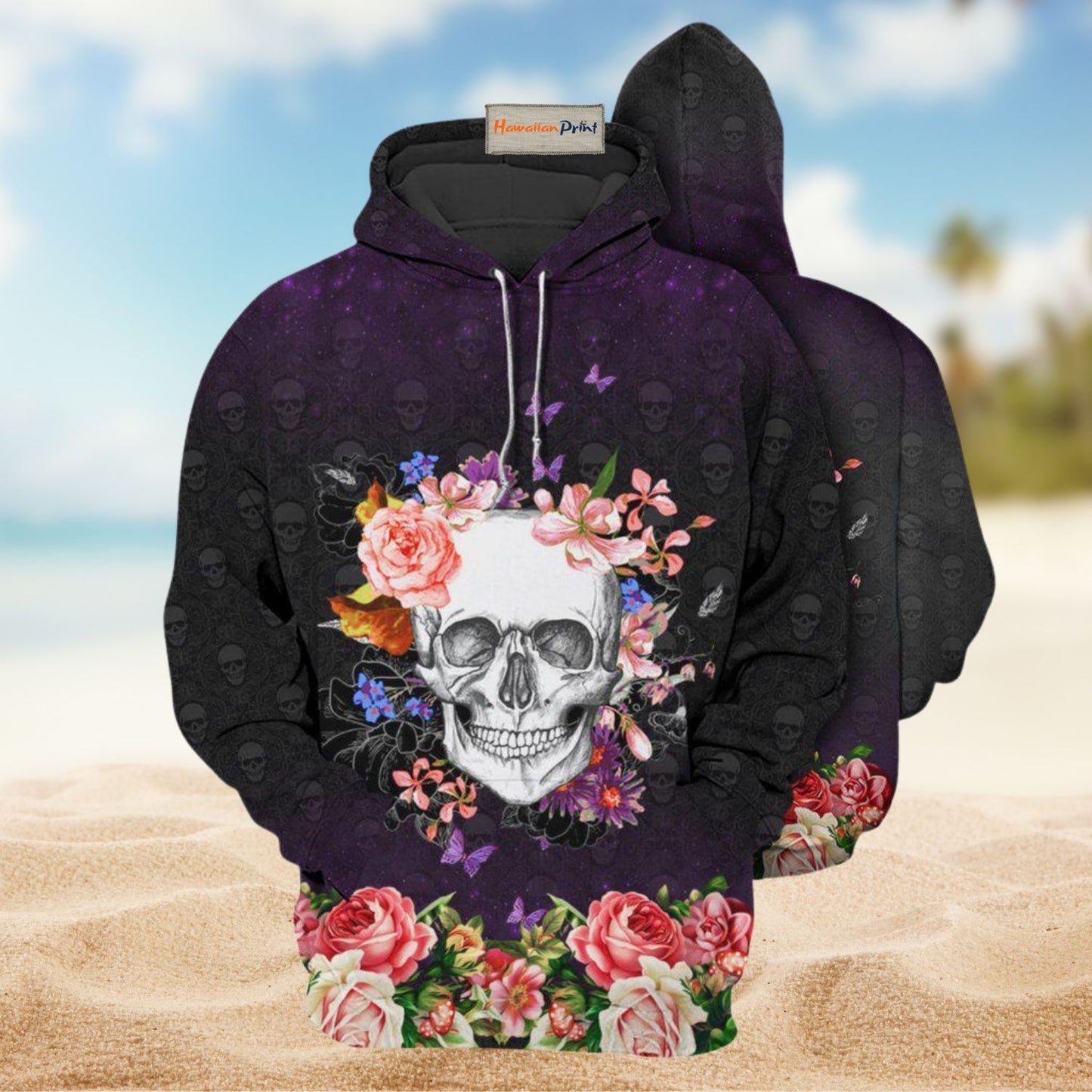 Skull Happiness Flowers Butterfly - 3D Hoodie