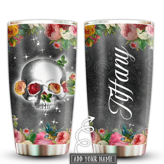 Skull Happiness Love Floral Personalized 20 Oz Tumbler For Coffee Travel And Daily Use