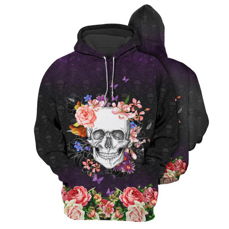 Skull Happiness With Flowers Art – 3D Hoodie