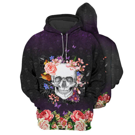 Skull Happiness With Flowers Art – 3D Hoodie