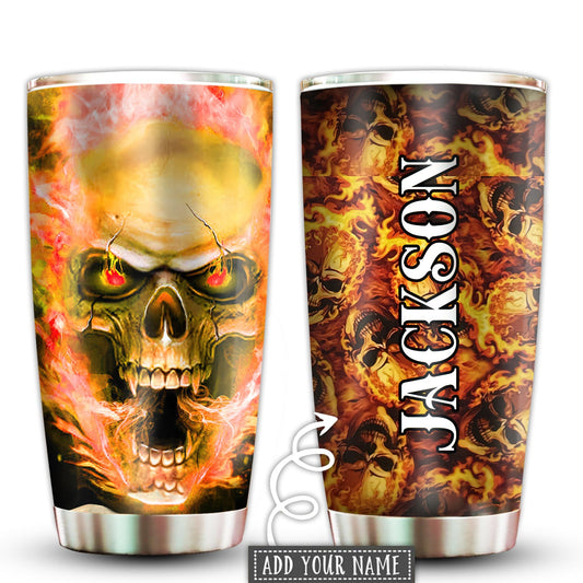 Skull Hot Fire Personalized 20 Oz Tumbler For Coffee Travel And Daily Use