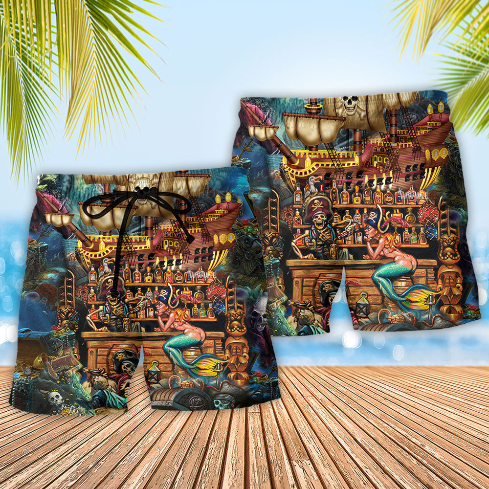 Pirate Skull Treasure Night Sea Art – Beach Short