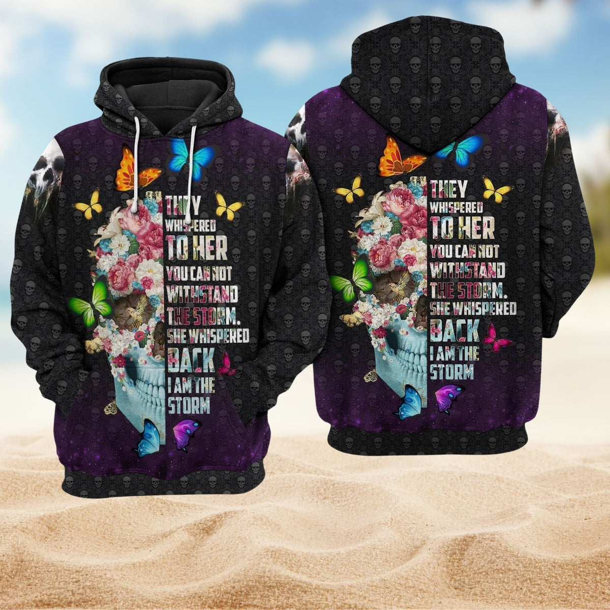 Skull I Am The Storm Floral - 3D Hoodie