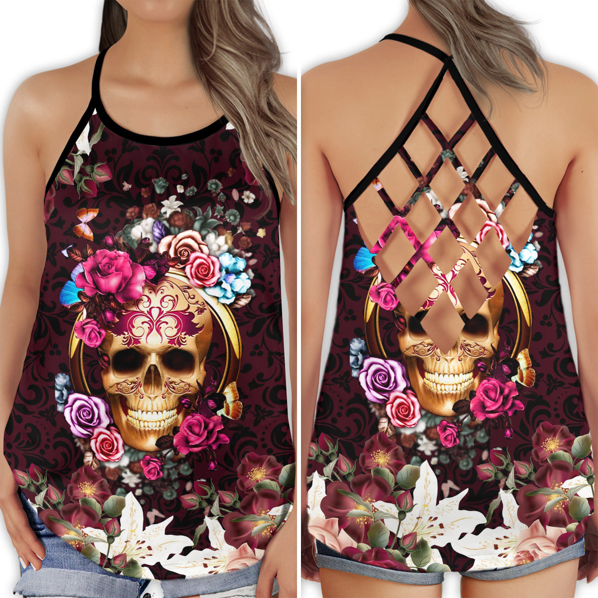 Skull Lady Bold Dark Charm - Hollow Tank Top