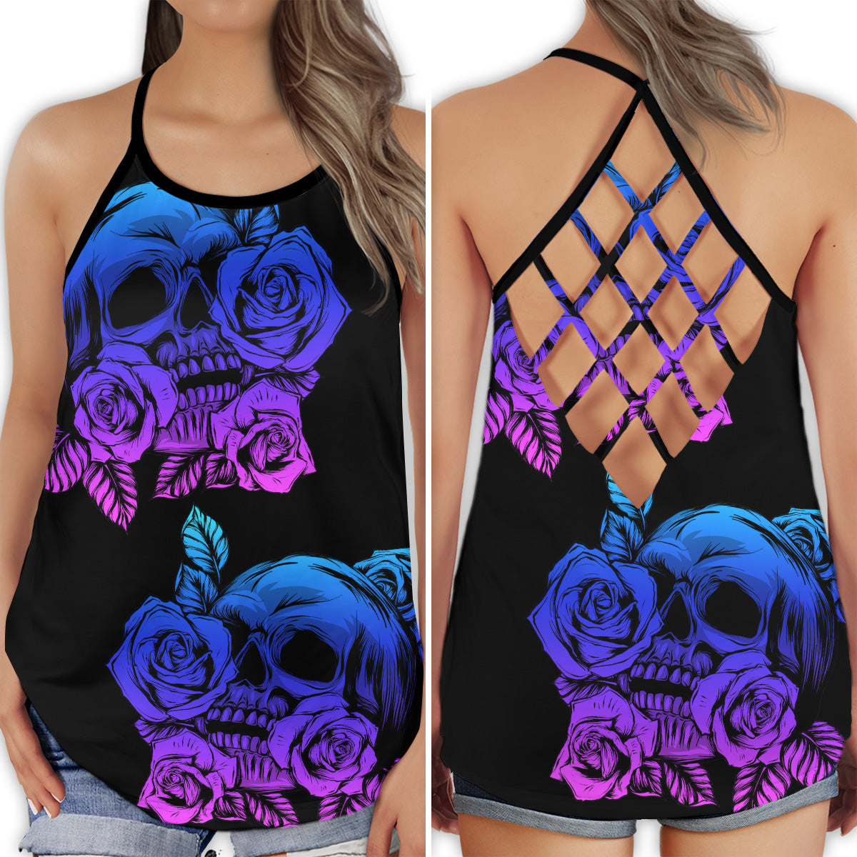 Skull Lady Love Life Bold Gothic Aesthetic Style - Hollow Tank Top
