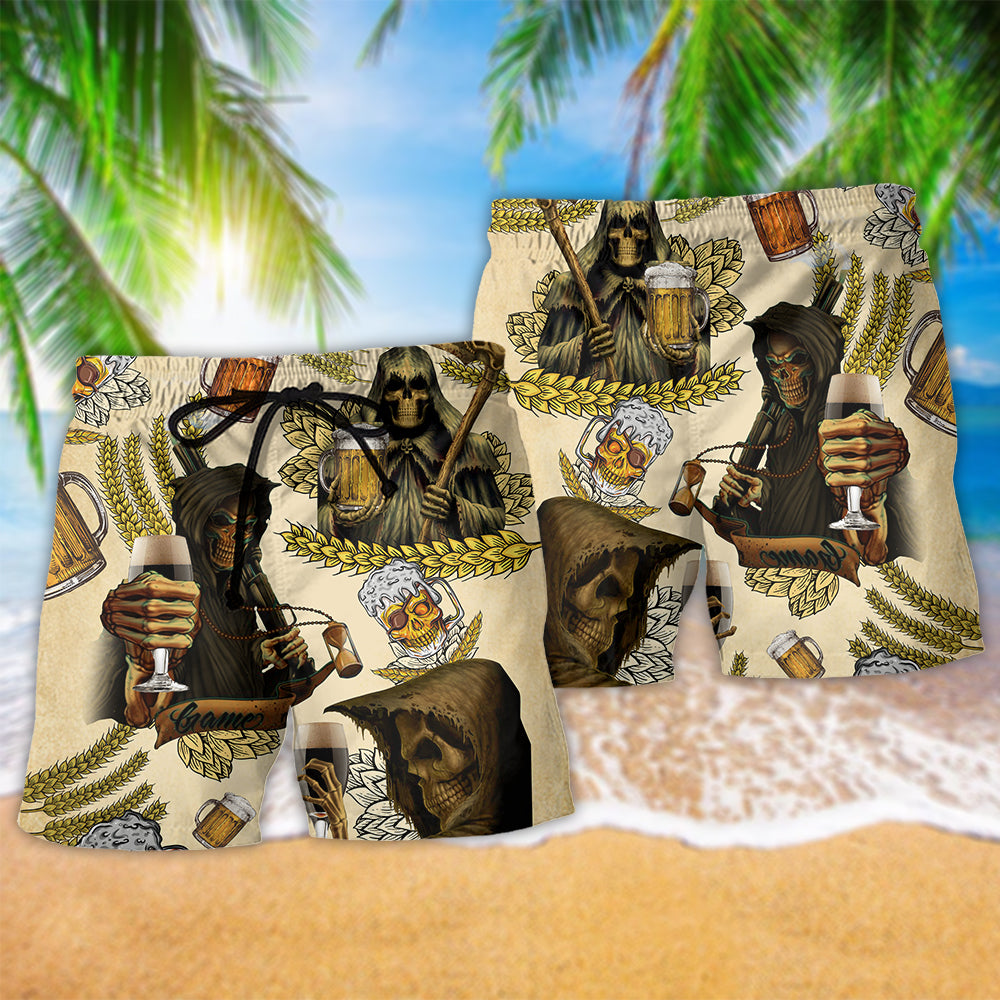Skull Love Beer Happy Vintage - Beach Short