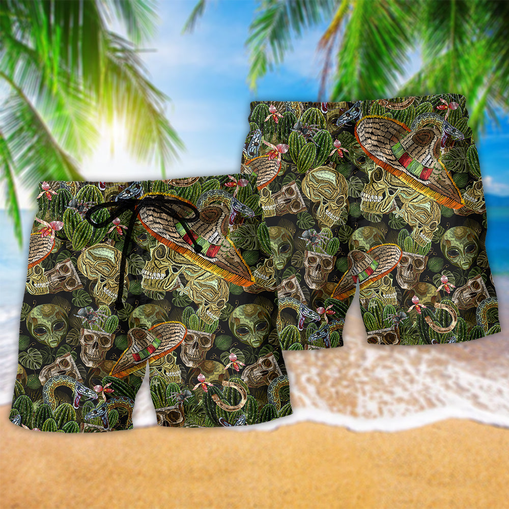 Skull Green Cactus Style - Beach Short