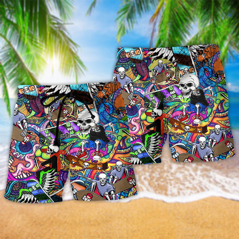 Colorful Skull Love Life Abstract Art – Beach Short