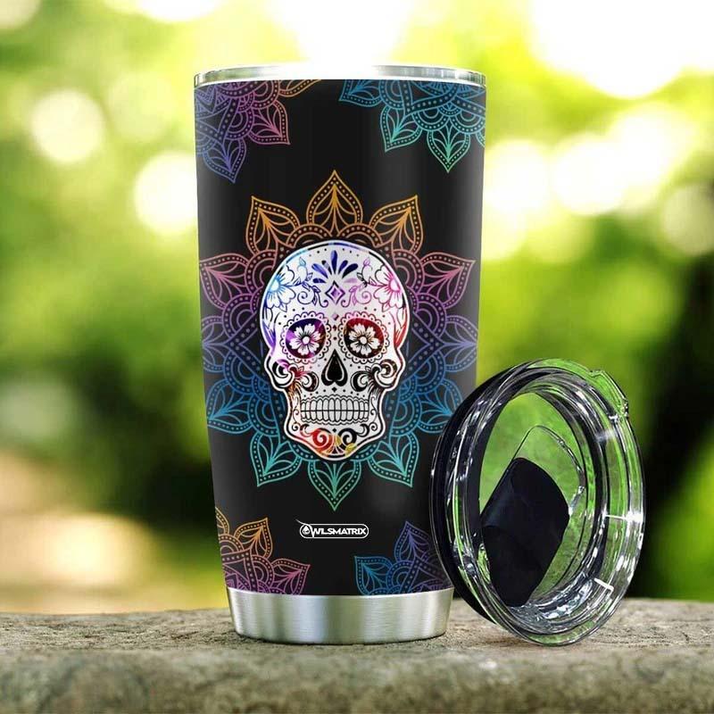 Skull Mandala Sunflower In Black 20 Oz Tumbler