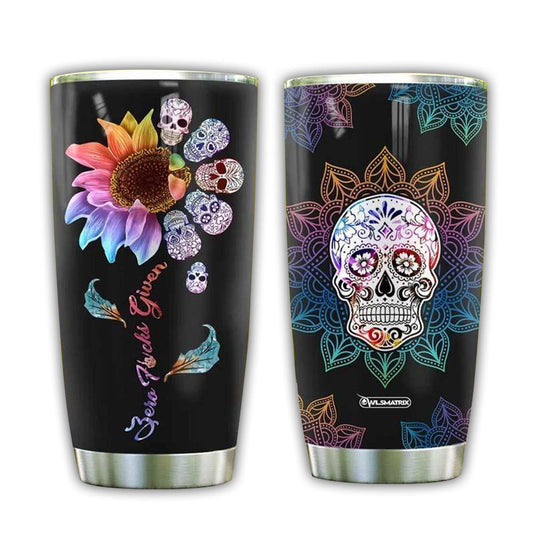 Skull Mandala Sunflower In Black 20 Oz Tumbler