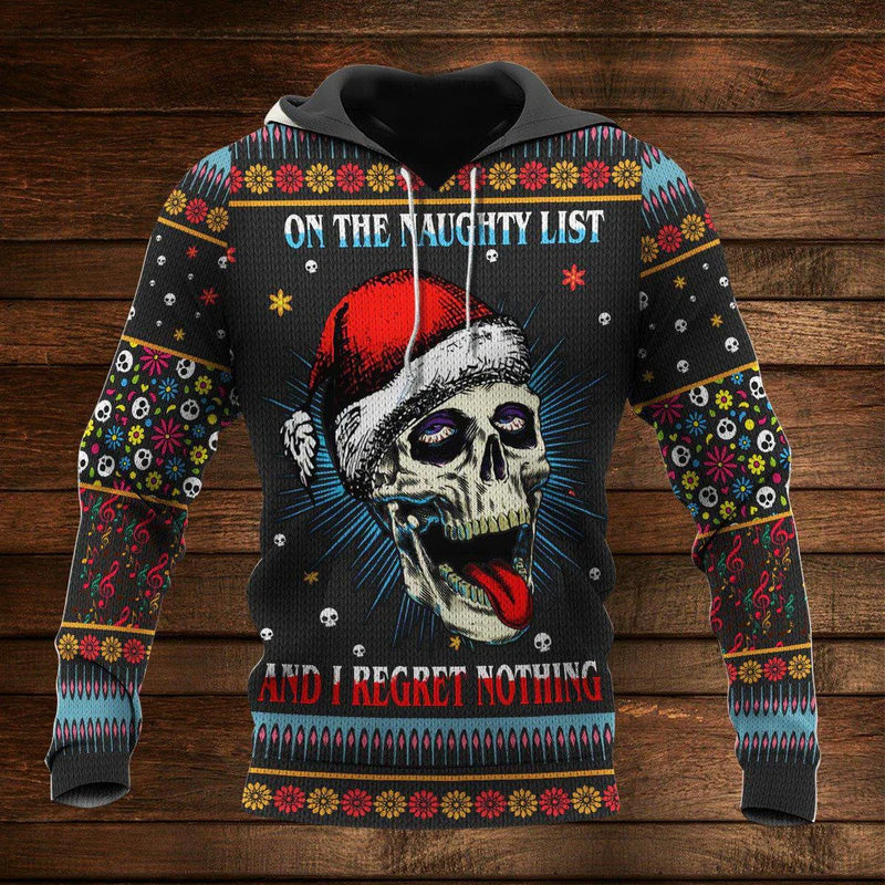 Skull Naughty List Holiday Art - 3D Hoodie