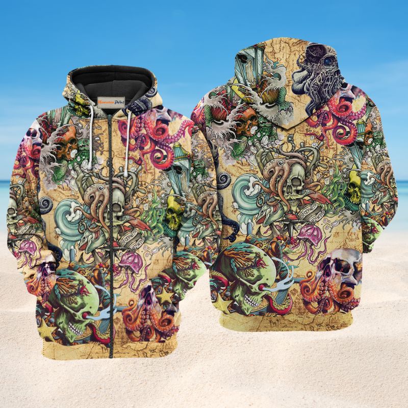 Skull Octopus Ocean Style - 3D Hoodie