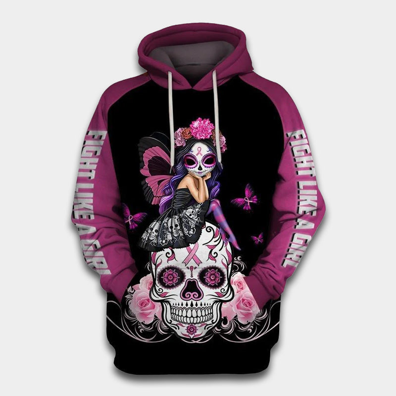 Skull Pink Breast Cancer Awareness Art – 3D Hoodie