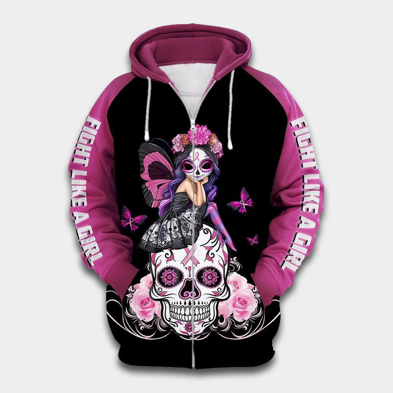 Skull Pink Breast Cancer Awareness Art – 3D Hoodie