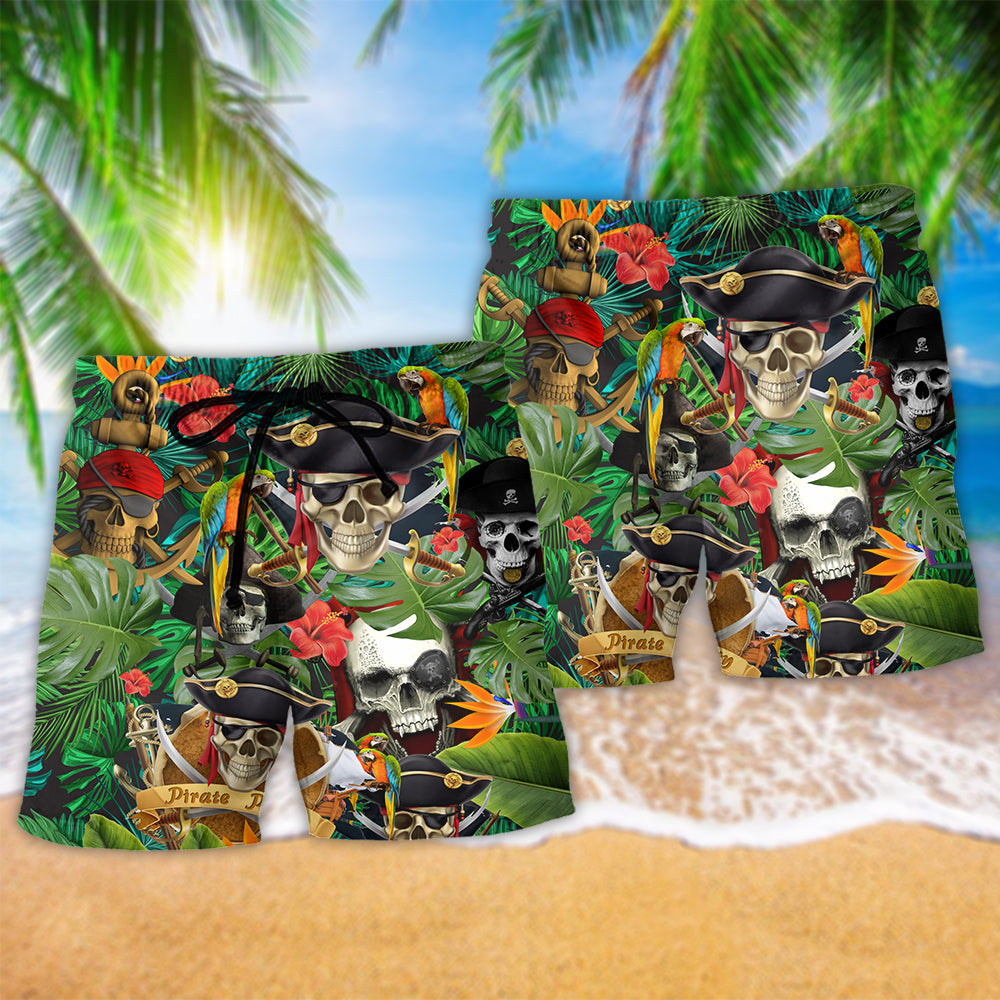 Pirate Skull Tropical Floral - Beach Short