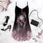 Dark Rose Skull Blur – Women's Summer Sleeveless V-Neck Camisole Dress