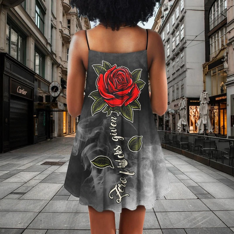 Dark Blur Skull Rose – Women's Summer Sleeveless V-Neck Camisole Dress