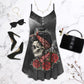 Dark Blur Skull Rose – Women's Summer Sleeveless V-Neck Camisole Dress