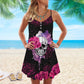 Pink Purple Rose Skull – Women's Summer Sleeveless V-Neck Camisole Dress