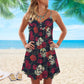 Tropical Sugar Skull Rose – Women's Summer Sleeveless V-Neck Camisole Dress