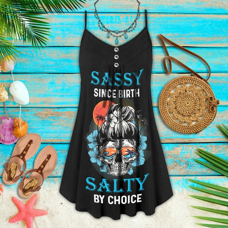 Sassy Salty Skull Style – Women's Summer Sleeveless V-Neck Camisole Dress