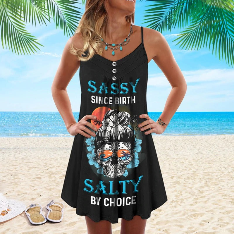 Sassy Salty Skull Style – Women's Summer Sleeveless V-Neck Camisole Dress