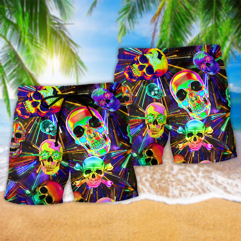 Happy Smiling Skull Colorful Art – Beach Short