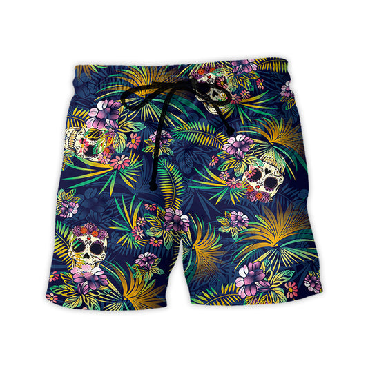 Skull Tropical Leaves Playful Art - Beach Short