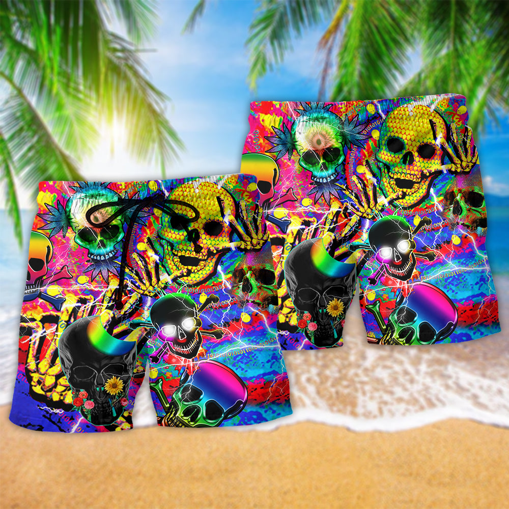 Colorful Skull Say Hi Fun Art – Beach Short