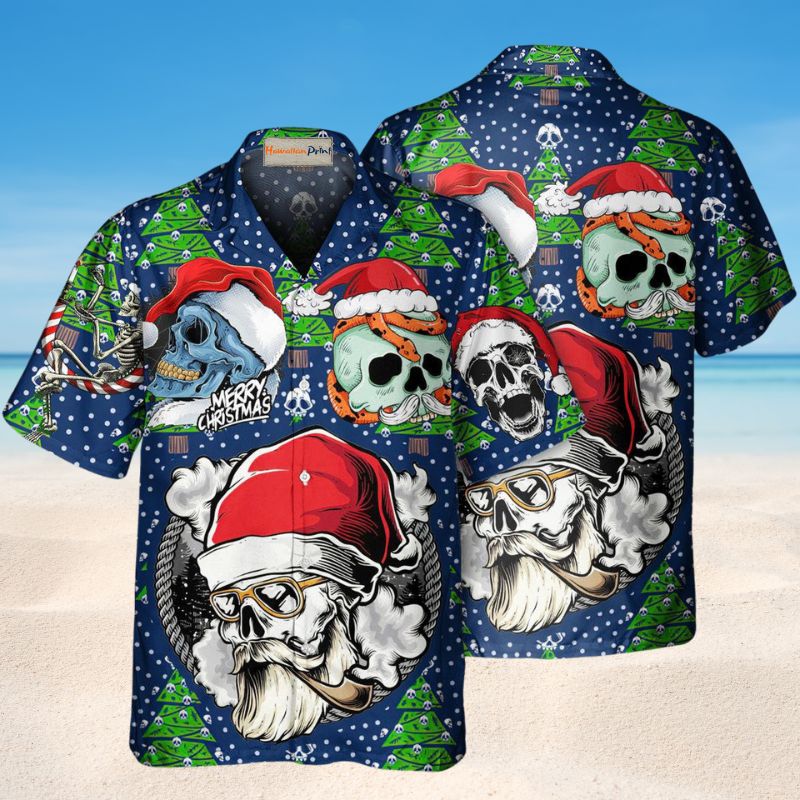 Skull With Santa Hat Christmas – Hawaiian Shirt