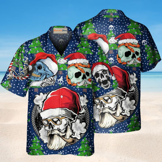 Skull With Santa Hat Christmas – Hawaiian Shirt