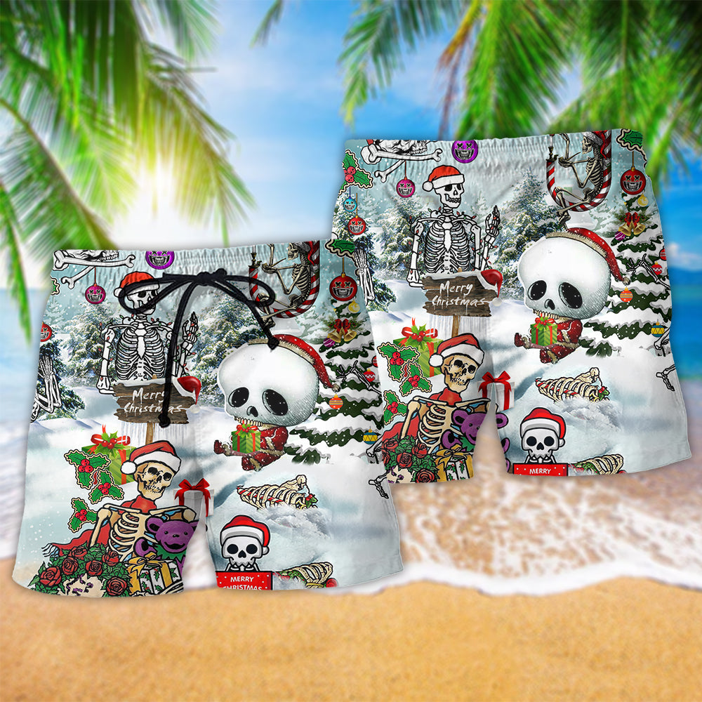 Christmas Skull Snow Holiday Art – Beach Short