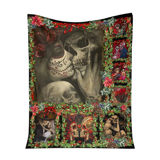 Skull You And Me Christmas 50 x 60 Inch Flannel Blanket For Cozy Bedroom And Sofa Decor