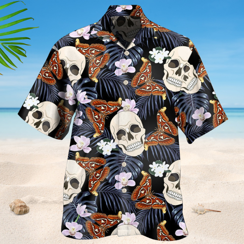 Skull And Moths Tropical Style – Hawaiian Shirt