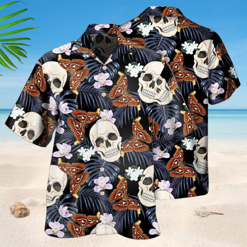 Skull And Moths Tropical Style – Hawaiian Shirt
