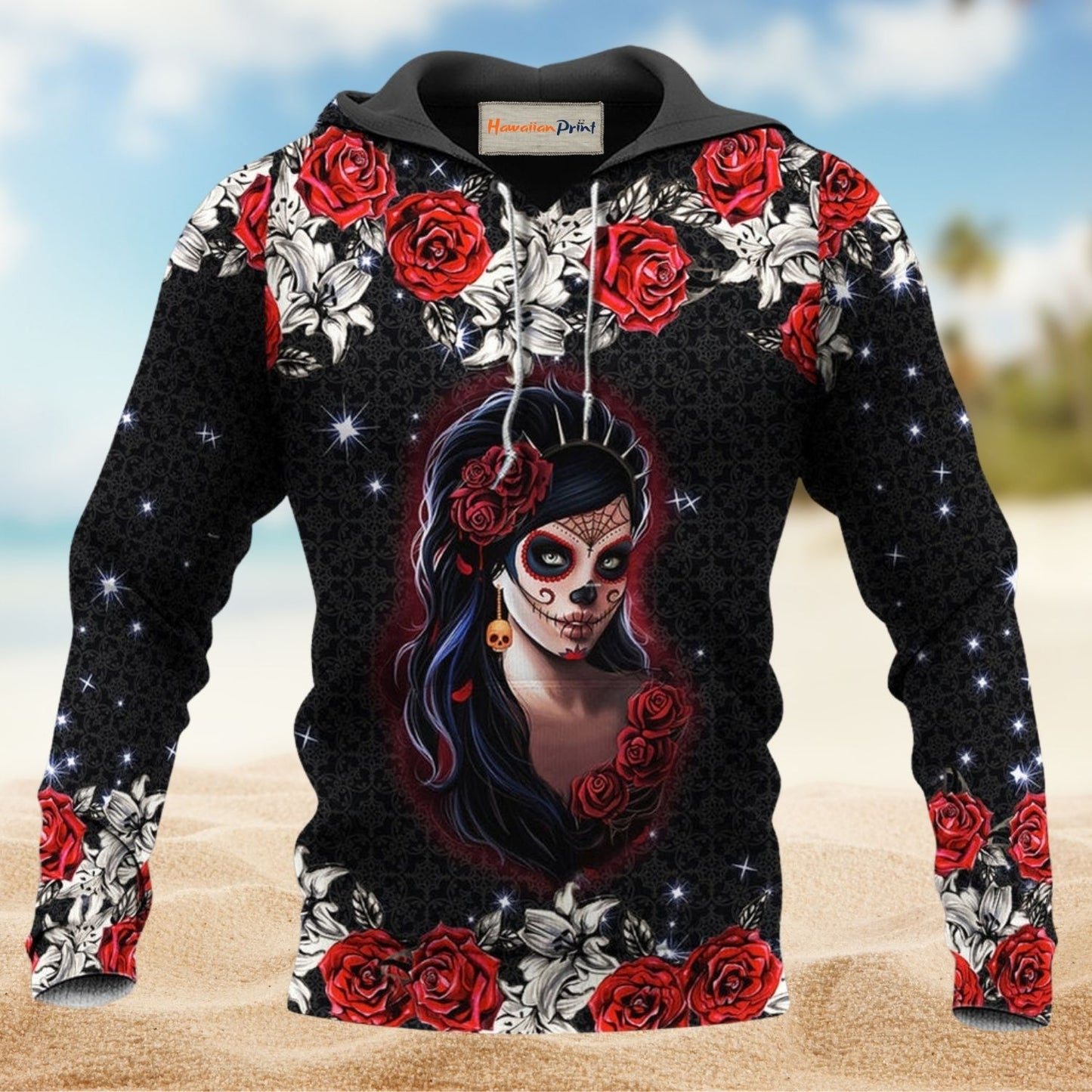 Skull Girl Red Rose Style - 3D Hoodie